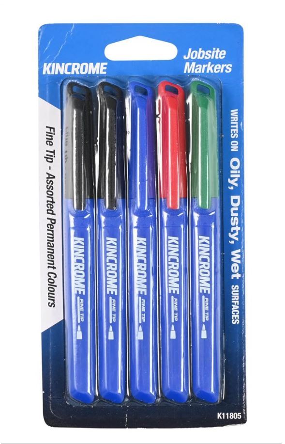 PERMANENT FINE TIP MARKER 5 PACK ASSORTED COLOURS - K11805