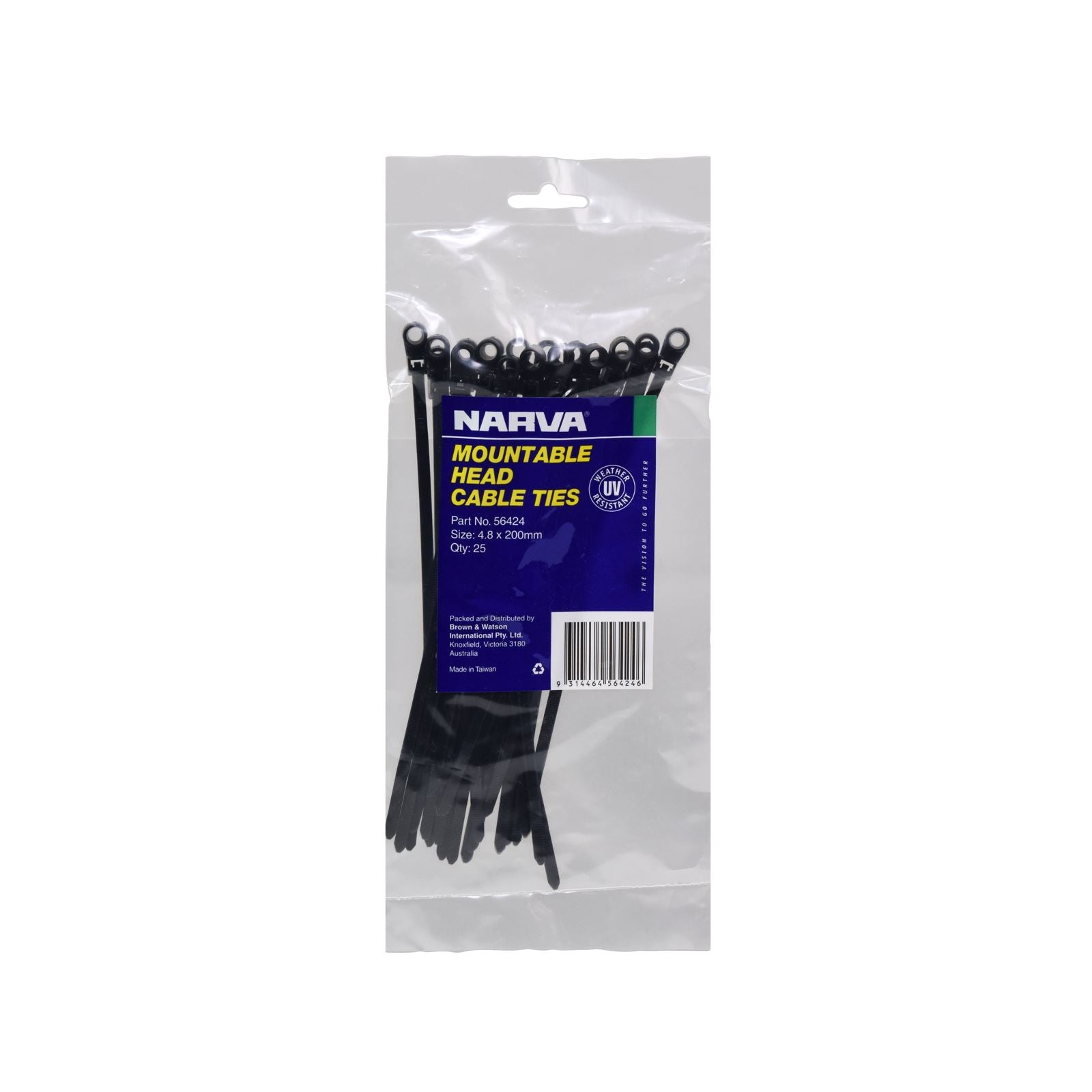 MOUNTABLE HEAD CABLE TIE 4.8 X 200MM (25 PACK) - 56424