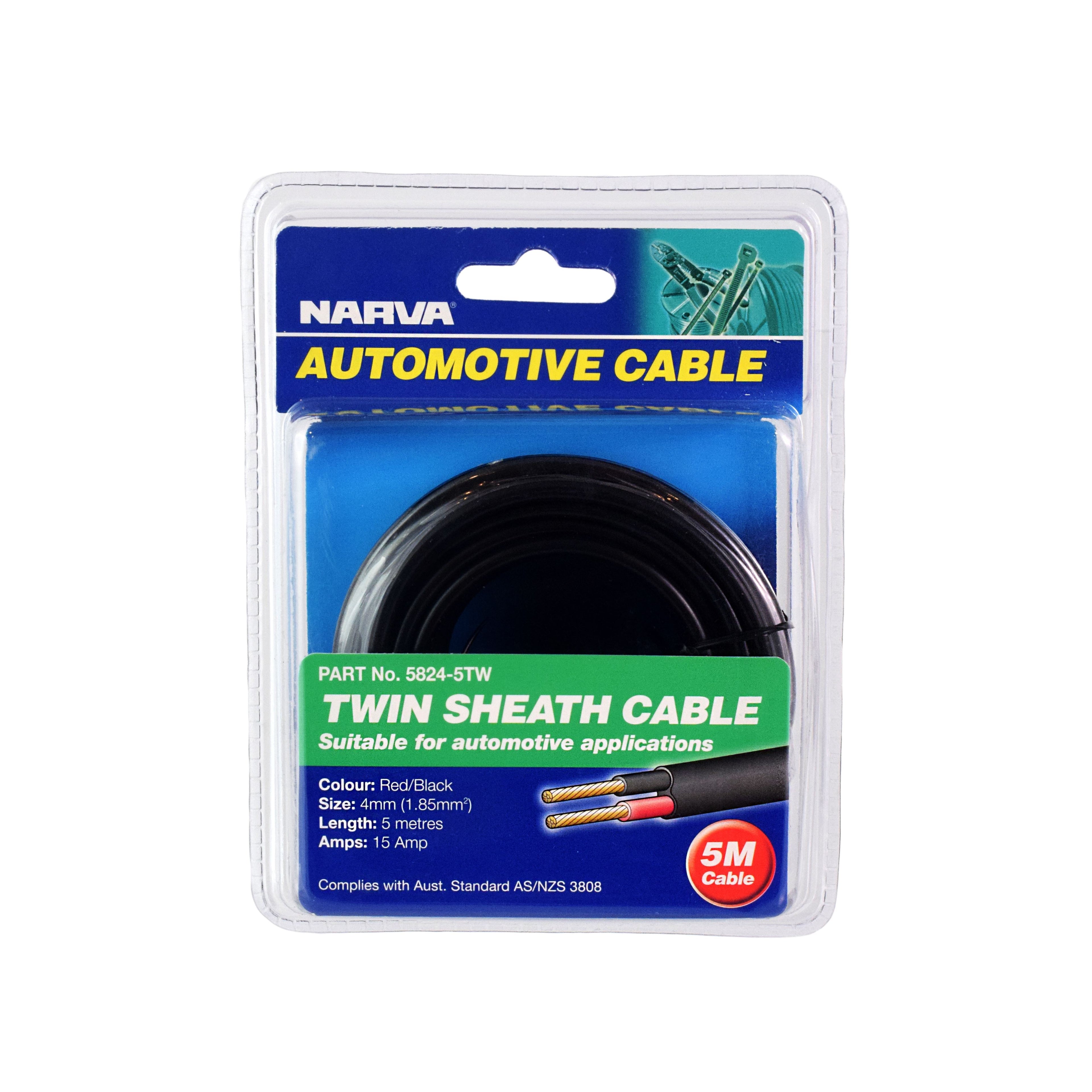 15A 4MM TWIN CORE SHEATHED CABLE (5M) RED/BLACK - 5824-5TW