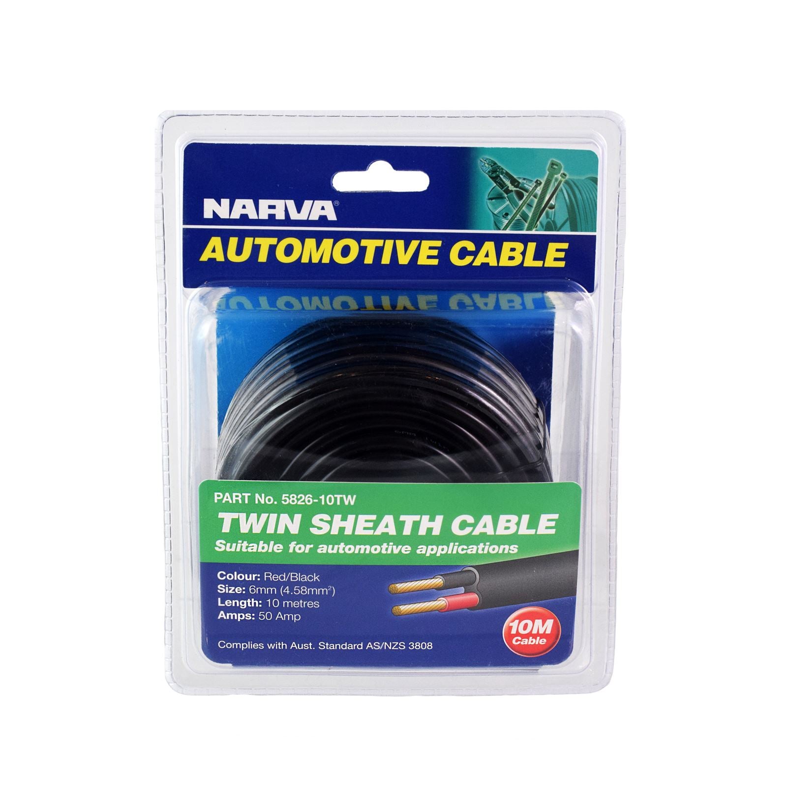 50A 6MM TWIN CORE SHEATHED CABLE (10M) RED/BLACK - 5826-10TW