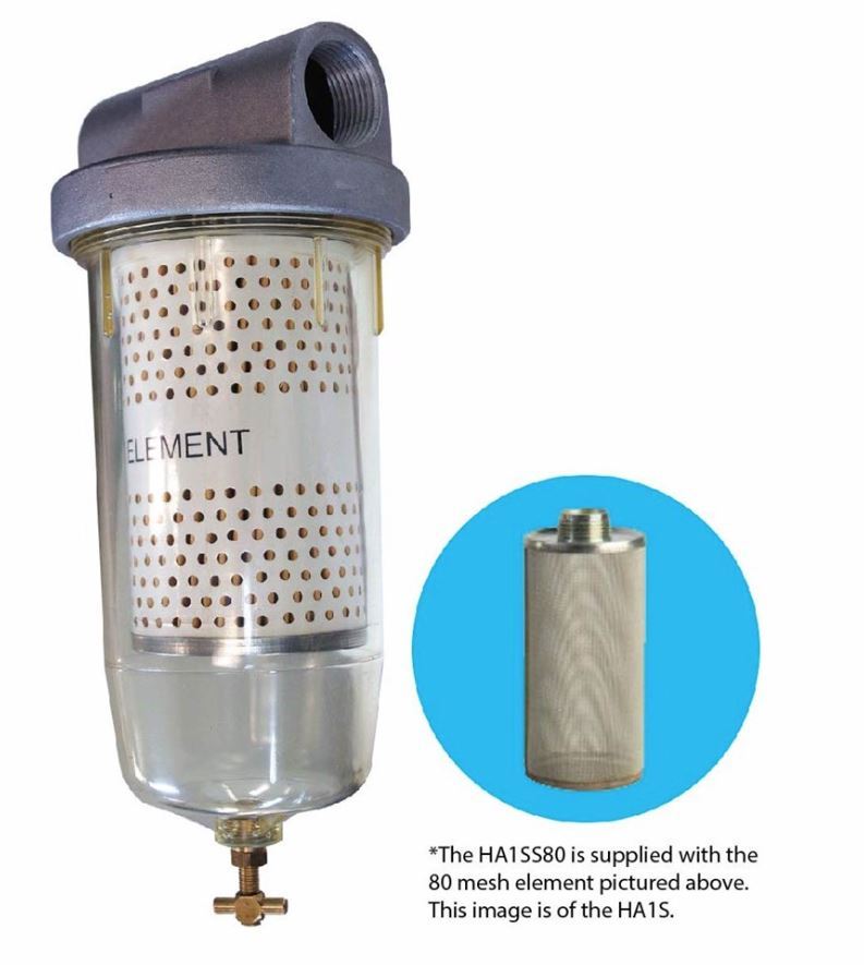 FUEL FILTER ASSEMBLY - 80 MESH - 1" BSP(F) PORTS - HA1SS80