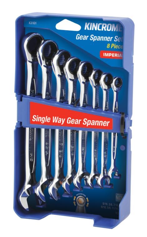 SINGLE WAY GEAR SPANNER SET 8 PIECE - IMPERIAL - K3101