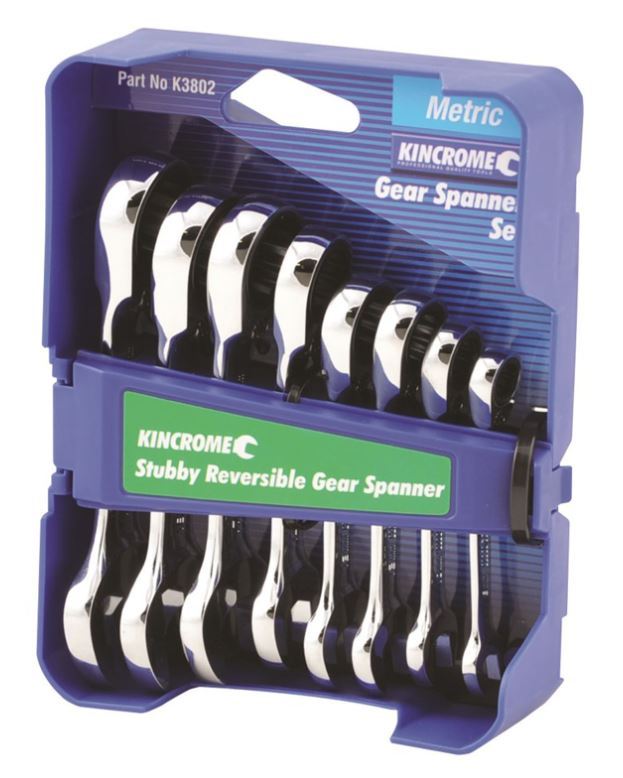 STUBBY REVERSIBLE GEAR SPANNER SET 8 PCE - METRIC - K3802