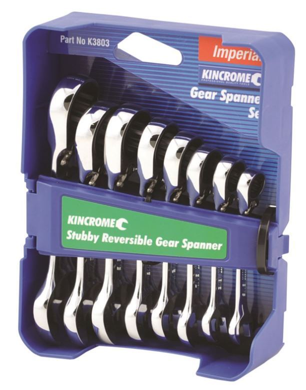 STUBBY REVERSIBLE GEAR SPANNER SET 8 PC - IMPERIAL - K3803