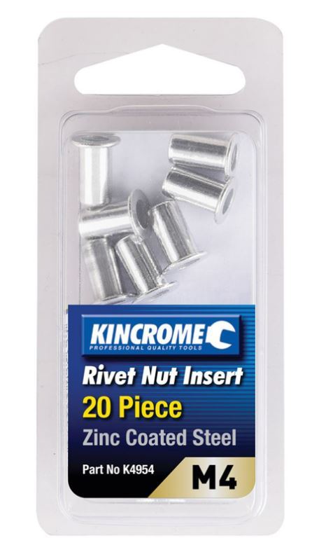 RIVET NUT INSERT M4 (ZINC COATED STEEL) - 20 PACK - K4954