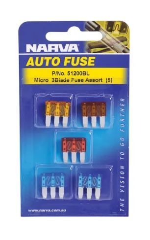 MICRO 3 BLADE FUSE ASSORTMENT (BLISTER PACK OF 5) - 51200BL