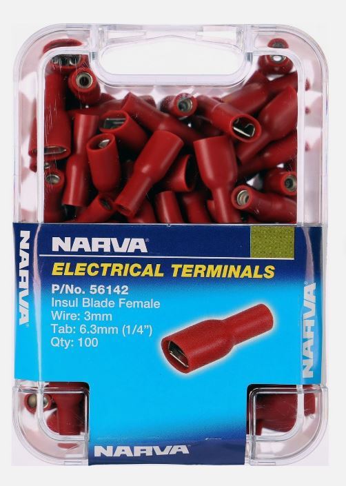 6.3 X 0.8MM FEMALE BLADE TERMINAL RED (100 PACK) - 56142