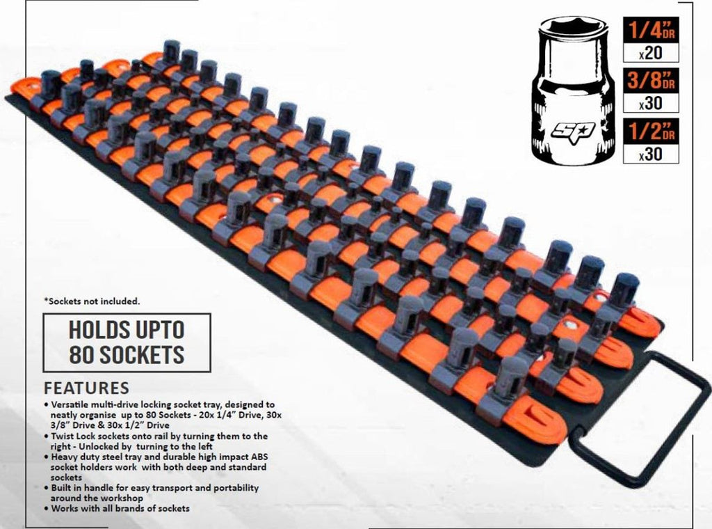 WORKSHOP - LOCKING SOCKET TRAY 80PC 1/4, 3/8 & 1/2 - SP31780