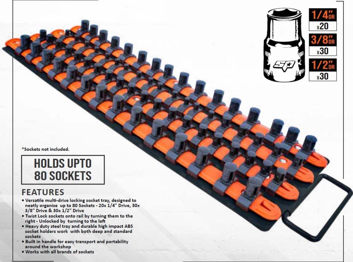 WORKSHOP - LOCKING SOCKET TRAY 80PC 1/4, 3/8 & 1/2 - SP31780