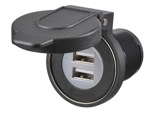 HEAVY-DUTY DUAL USB SOCKET W MAGNETIC DUST COVER - 81108BL