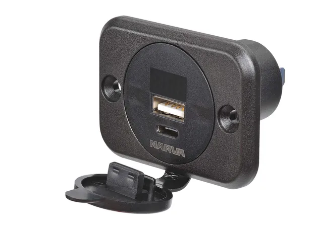 HEAVY-DUTY USB/USB-C SOCKET W/ VOLT/AMP METER (1) - 81106BL