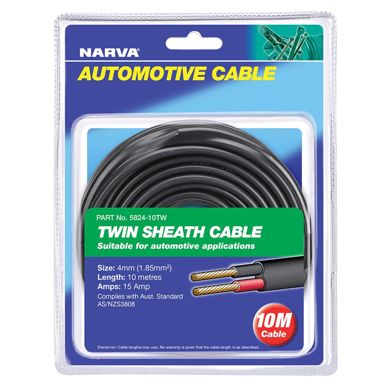 15A 4MM TWIN CORE SHEATHED CABLE (10M) RED/BLACK - 5824-10TW