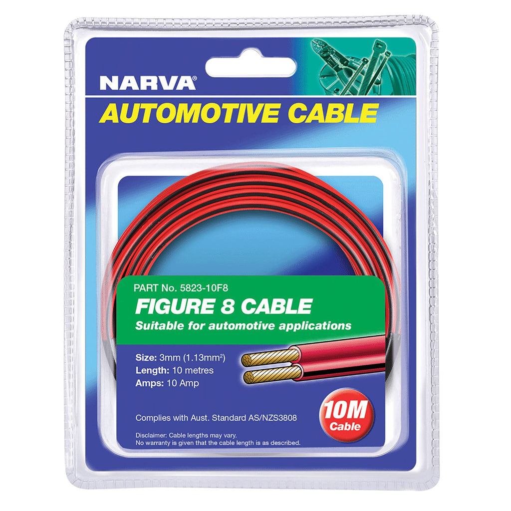 10A 3MM TWIN CORE FIG 8 CABLE (10M) RED W BLK TRCR - 5823-10F8