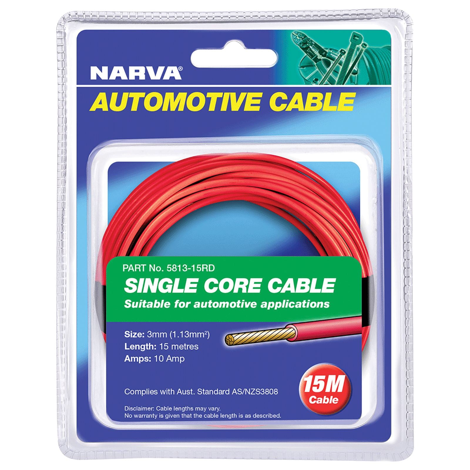 10A 3MM RED SINGLE CORE CABLE (15M) - 5813-15RD