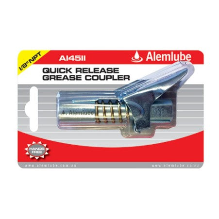 ALEMLUBE QUICK RELEASE GREASE GUN COUPLER - 1/8" N - 14511
