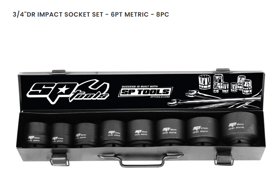 SOCKET SET IMPACT 3/4DR 6PT 8PC METRIC - SP20410
