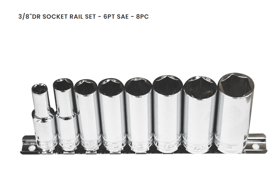 SOCKET RAIL - 3/8DR DEEP 6PT 8PC SAE - SP20243