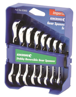 STUBBY REVERSIBLE GEAR SPANNER SET 8 PC - IMPERIAL - K3803
