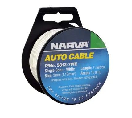 10A 3MM WHITE SINGLE CORE CABLE (7M) - 5813-7WE