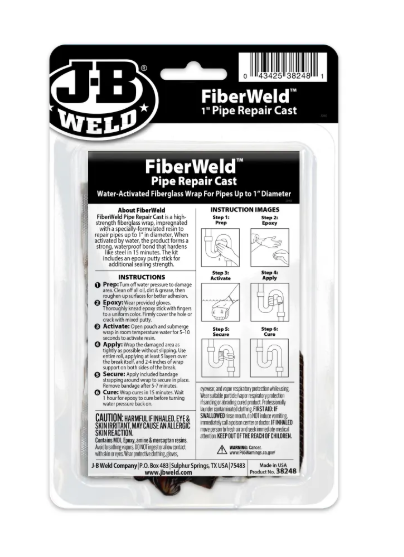 JB WELD FIBERWELD PIPE REPAIR CAST 1" KIT - JB38248