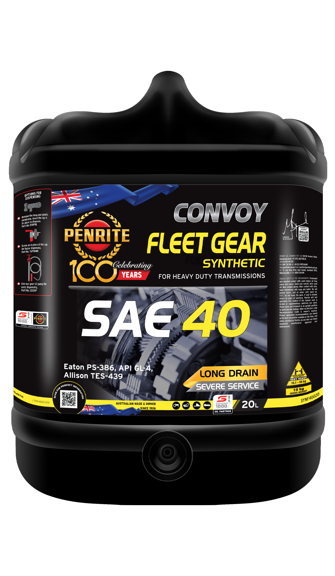 CONVOY FLEET GEAR SAE 40 20L - EATON 800,000 KM - PEN-SYNF40020