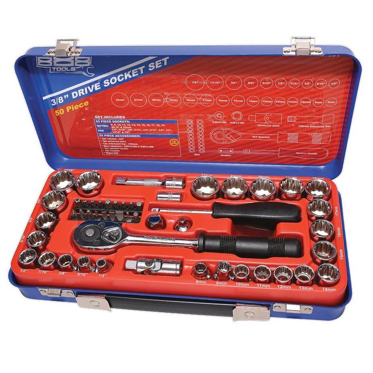 SOCKET SET - 888 3/8" DR 12PT METRIC/SAE 50PC - T820201
